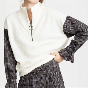Half zip plaid Sherpa sweater